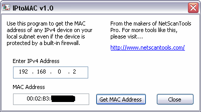 Screenshot for IPtoMAC 1.00