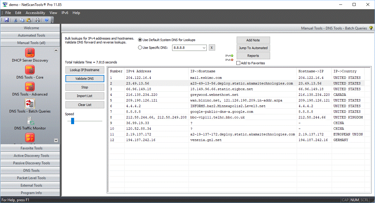 Batch Forward/Reverse DNS Validate Screenshot