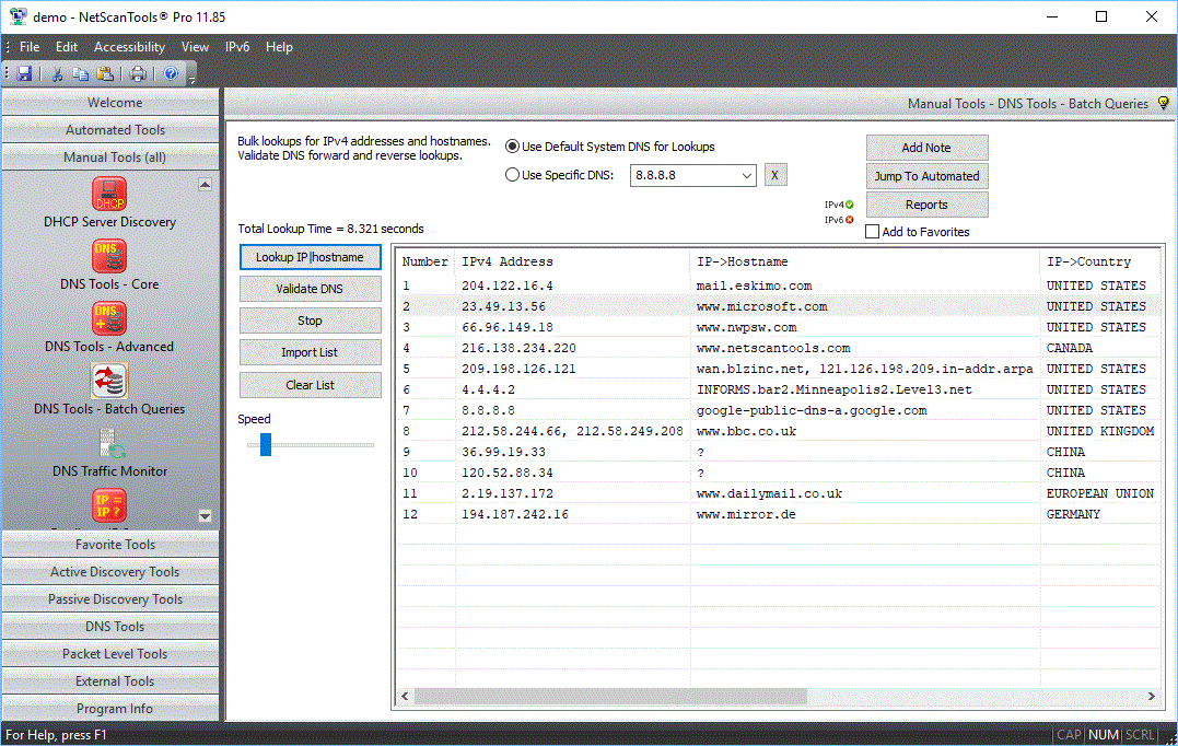 DNS Batch IP/Hostname Lookup Screenshot