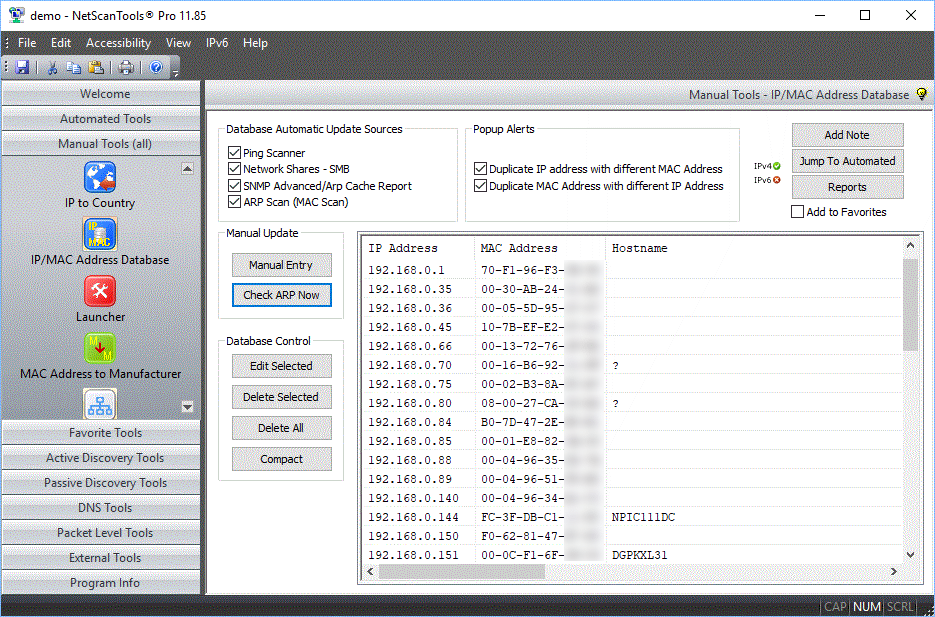 IP/MAC Address Database Management Screenshot