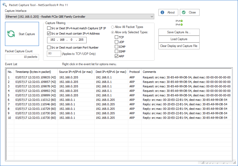 ARP Packet Generator Screenshot