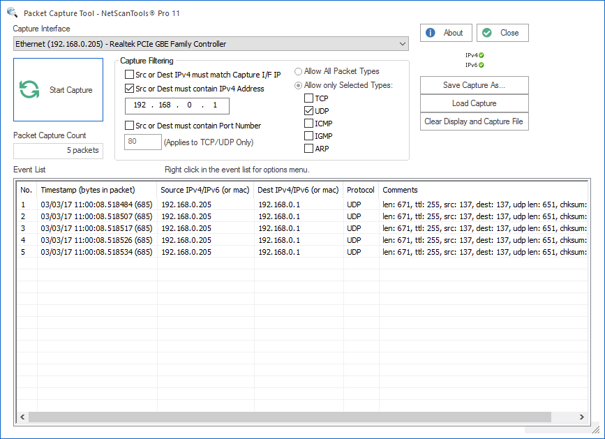 UDP Packet Generator Screenshot