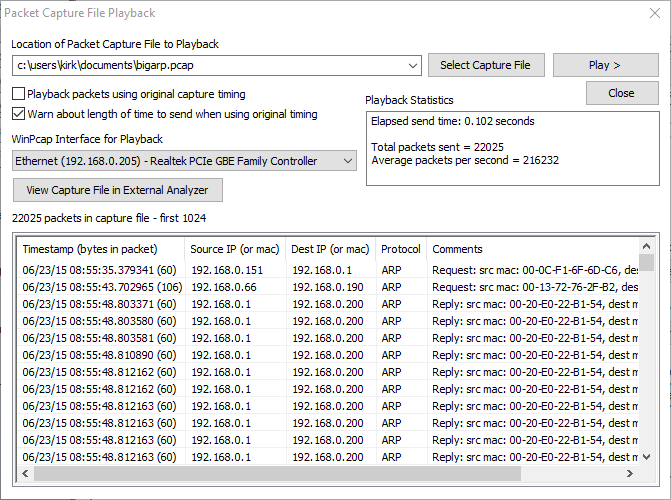 Packet Generator Packet Player Screenshot