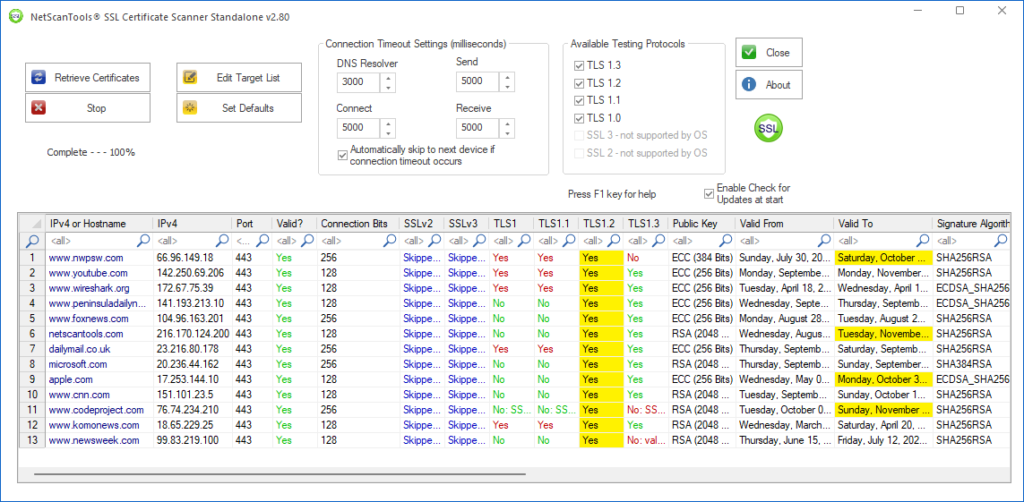 NetScanTools SSL Certificate Scanner screenshot