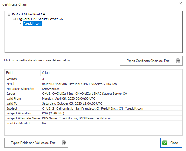 Certificate Chain Display in the SSL Cert Scanner